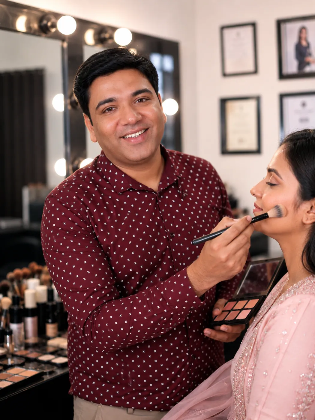 Bhavik Joshi studio mein client par brush se kaam karte hue